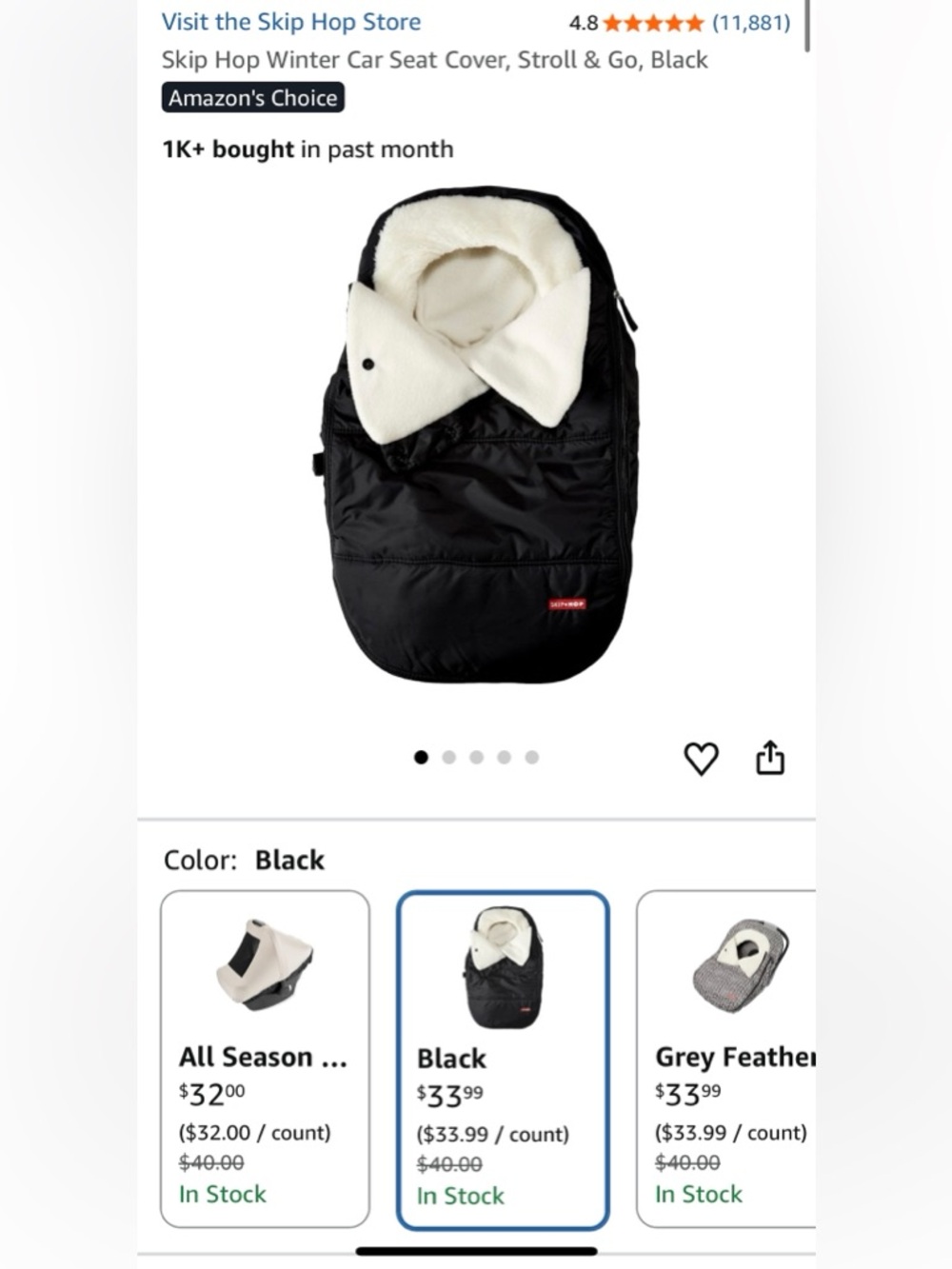 Skip Hop Black Footmuff with Cream Plush Lining